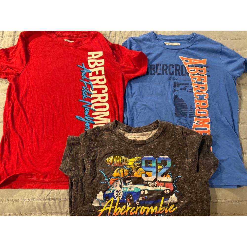 Abercrombie Kids Graphic T-Shirt Bundle Size 11/12 Red Blue Grey Race Car 3 Pack
